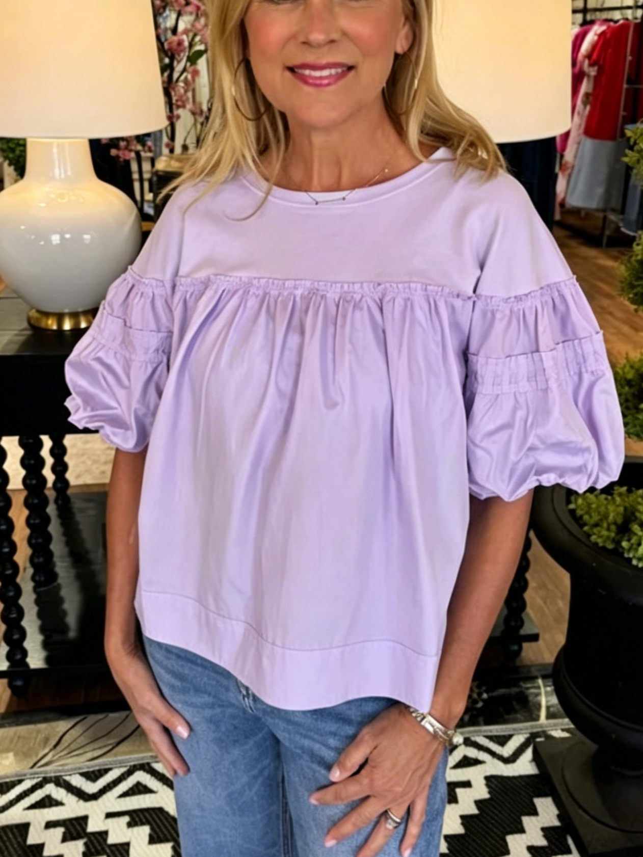 Women's Relaxed Fit Puff Sleeve Casual Top