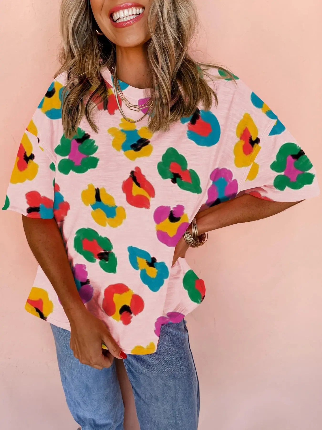 Women's Colorful Leopard Print Short Sleeve T-Shirt