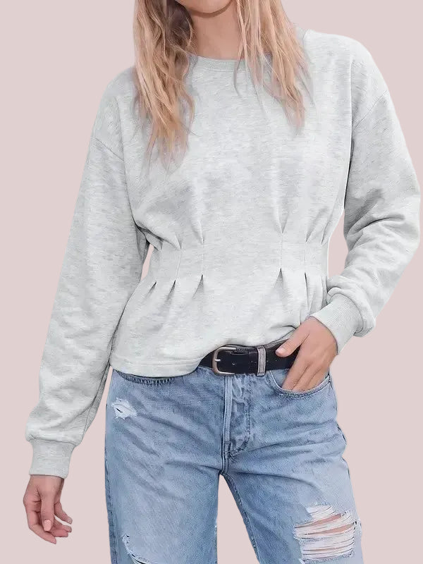 Women's Basic Long Sleeve Cinched Waist Sweatshirt