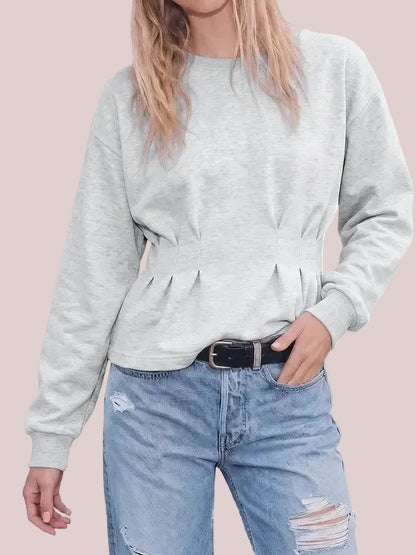 Women's Basic Long Sleeve Cinched Waist Sweatshirt