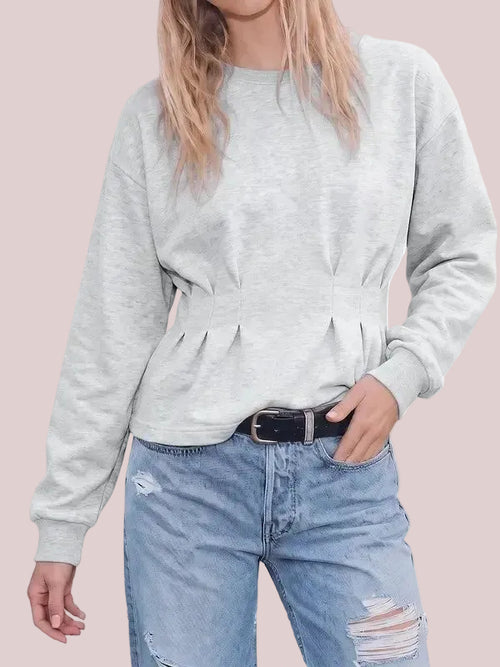Women's Basic Long Sleeve Cinched Waist Sweatshirt