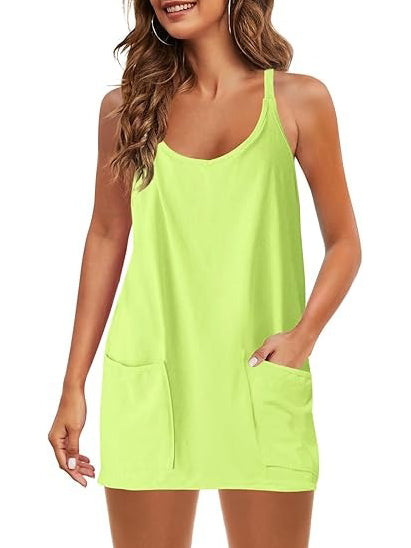 Women's Tennis Dress with Built-in Shorts and Pockets
