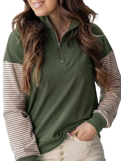 Women's Color Block Half Zip Striped Raglan Sweatshirt