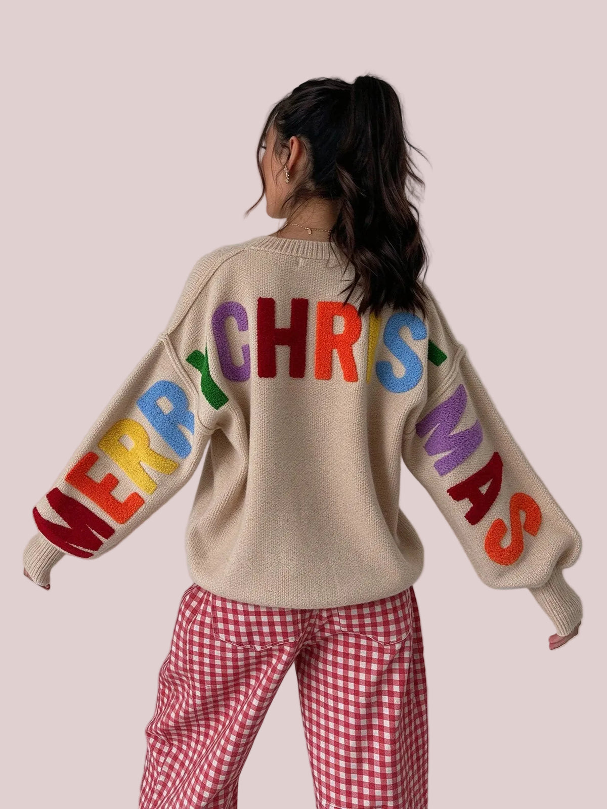 Women's Merry Christmas Rainbow Letter Sweater