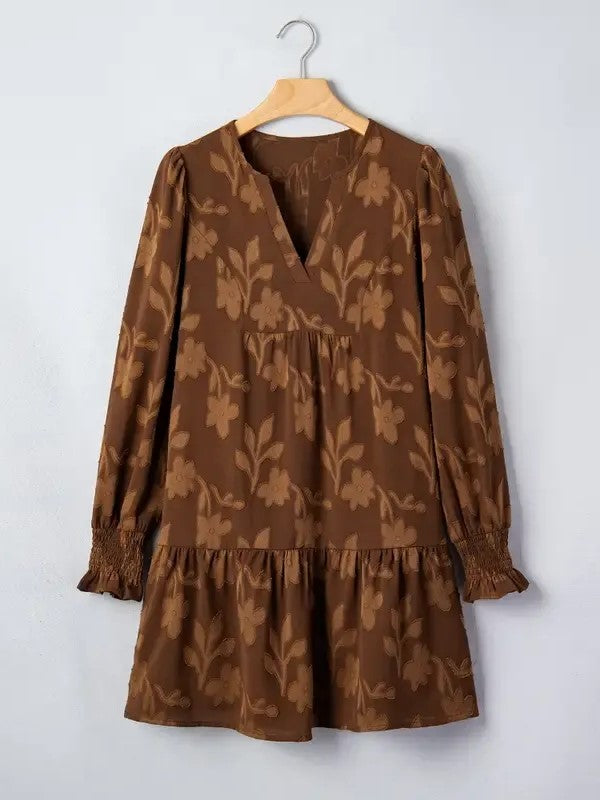 Women's Floral Casual Long sleeve Shift Mini Dress
