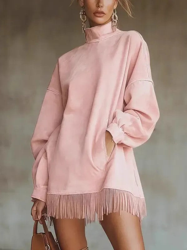 Women's Oversized Fringe Sweatshirt Dress