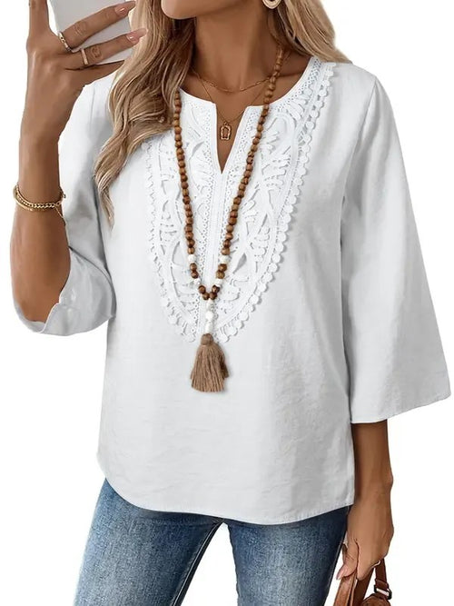 Women's Split V Neck Roll Sleeve Casual Boho Blouse