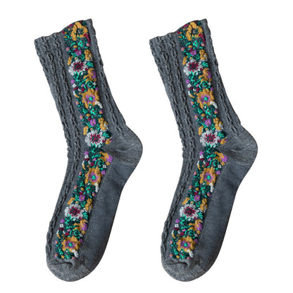 Vintage Embroidered Floral Socks