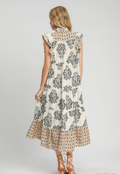 Casual Printed Ruffle Sleeve Dress