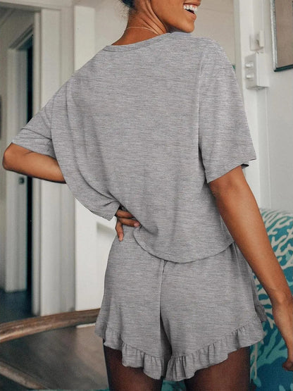 Women's Ruffle Short Sleeve Loungewear Short Set
