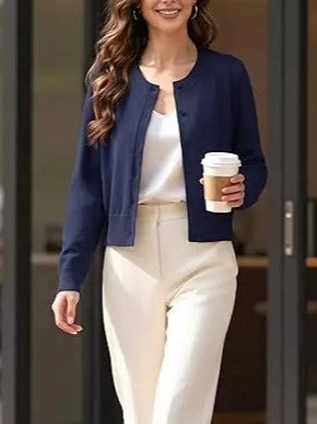 Women's Cropped Round‑Neck Knit Cardigan