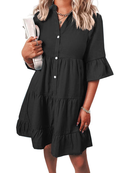 Women's Casual V Neck Ruffle Short Sleeve Summer Dress