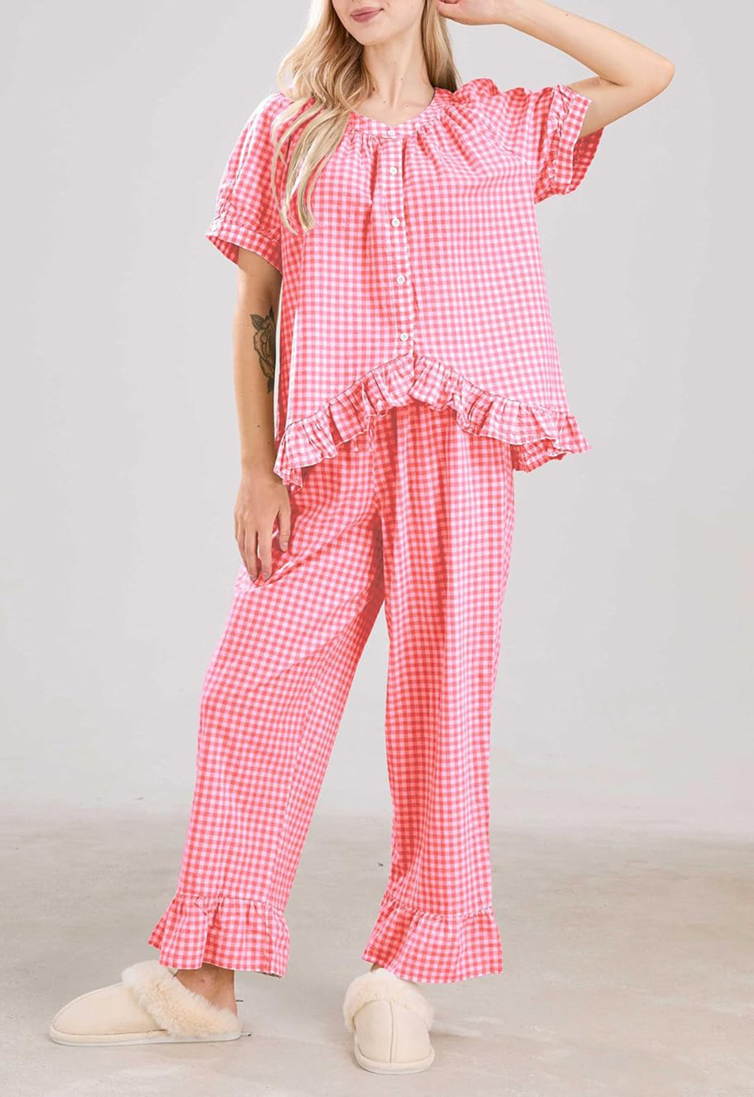 Women's  2 Piece Gingham Pajama Set