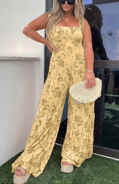 Wide Straps Floral Halter Jumpsuit