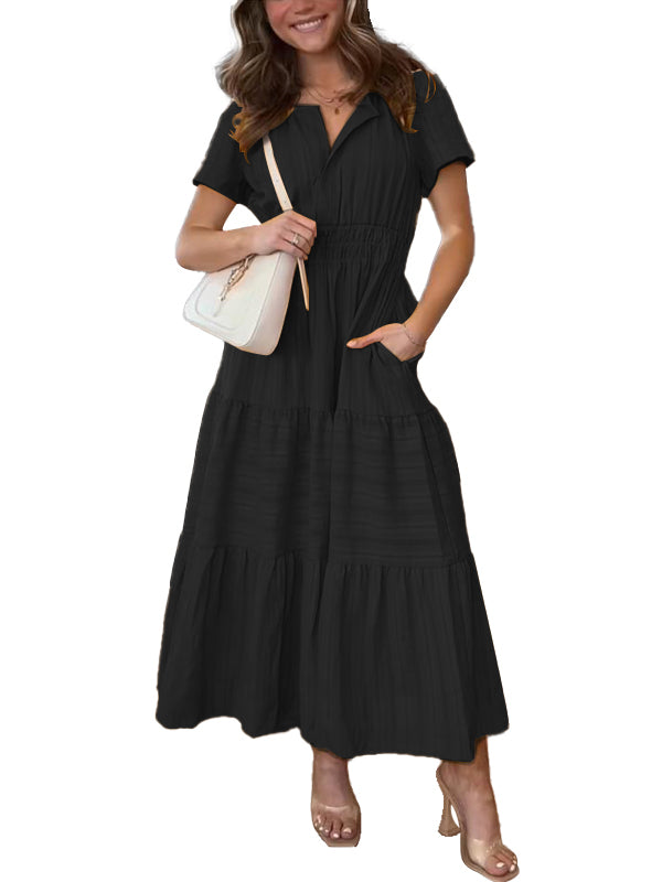 Women's V neck Ruched Spring/Summer Maxi Dress