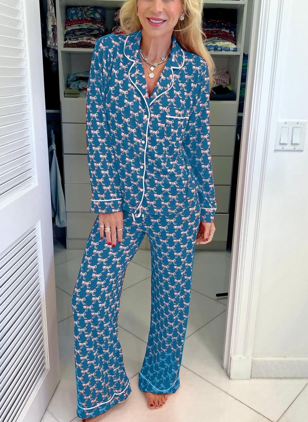 Women's Bow-knot Wide-leg Pajama Set
