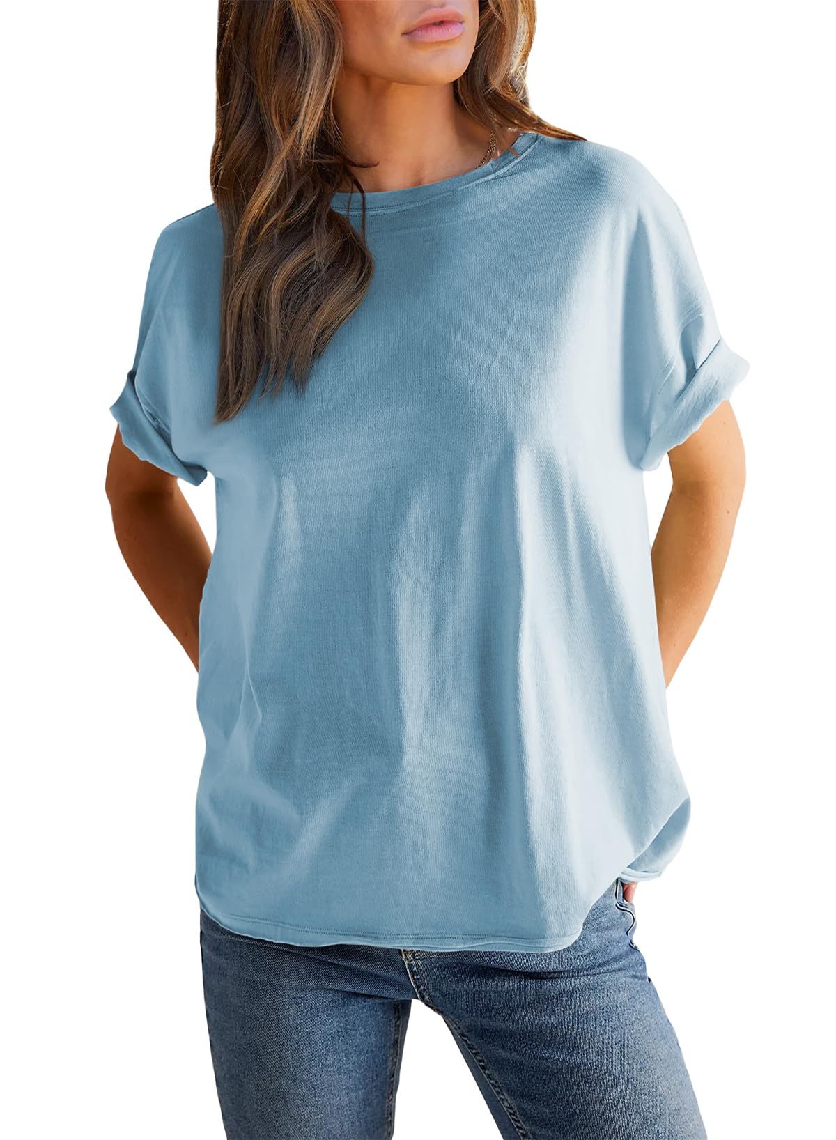 Women's Solid Color Round Neck Short Sleeve T-shirt