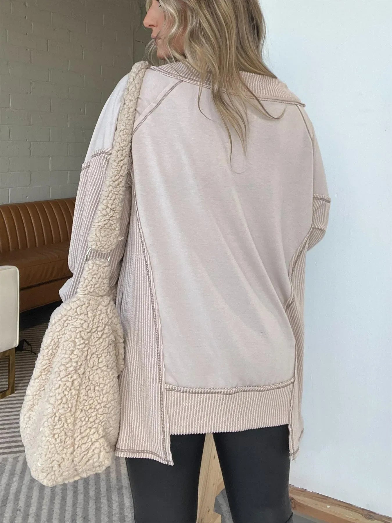 Oversized Side Zipper V-Neck Sweatshirt