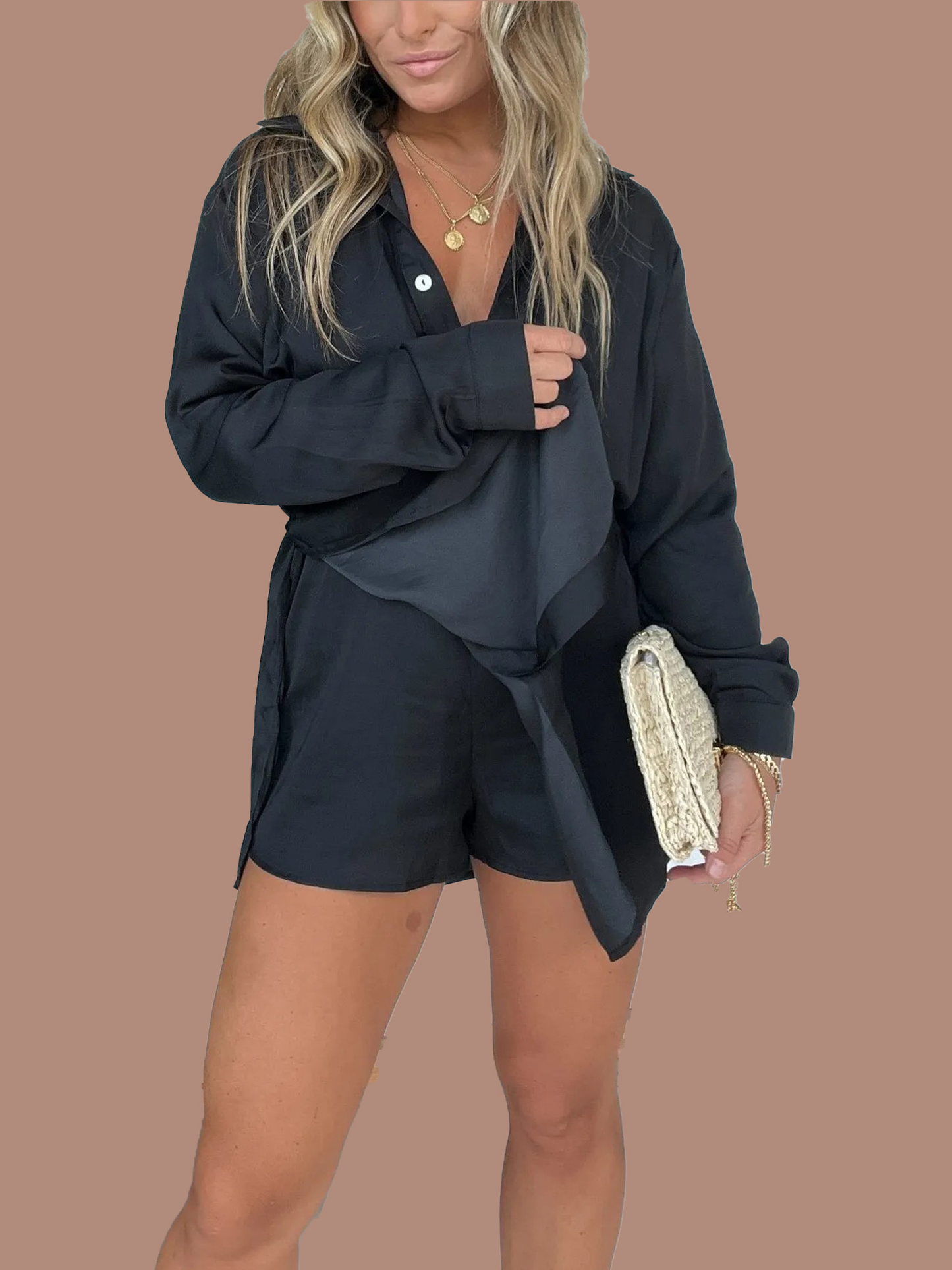 Satin Covered Nights Romper Dress Set