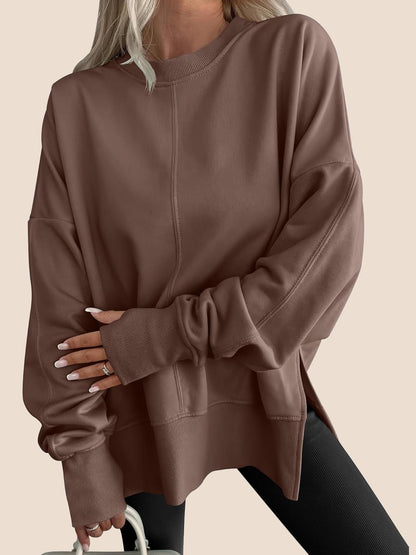 Women's Oversized Thumbhole Long Sleeve Side Slit Sweatshirt
