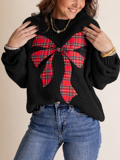 Women's Plaid Bow Sweater