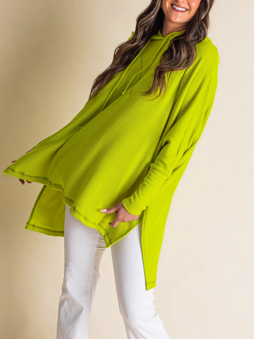 Women's Oversized Bat Sleeve Ribbed Hooded Pullover
