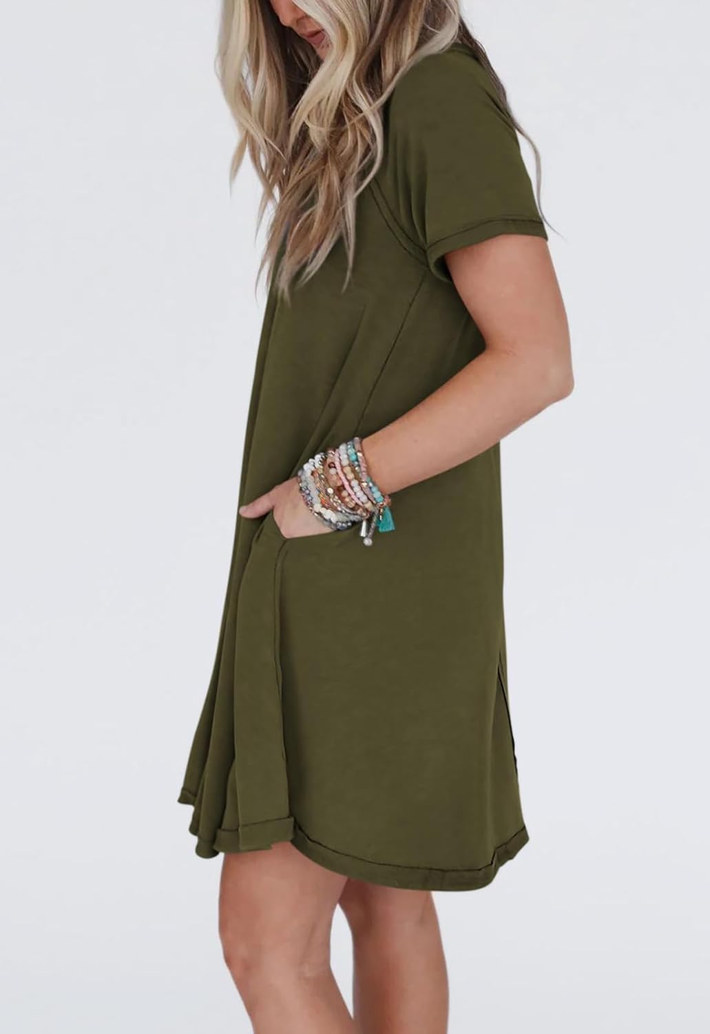 Women's Short Sleeve Soft T Shirt Dress With Pockets