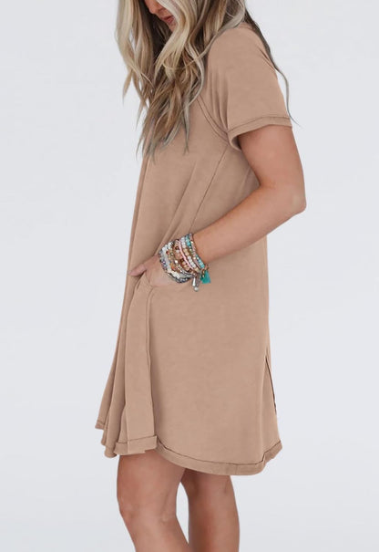 Women's Short Sleeve Soft T Shirt Dress With Pockets