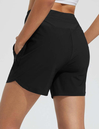 Women's 5 Inseam Drawstring High Waisted Quick Dry Swim Shorts
