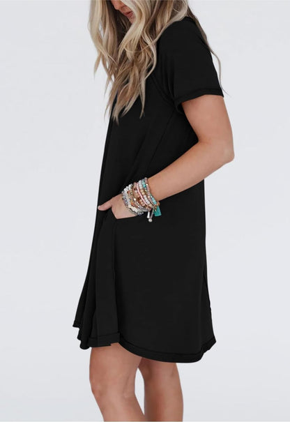 Women's Short Sleeve Soft T Shirt Dress With Pockets