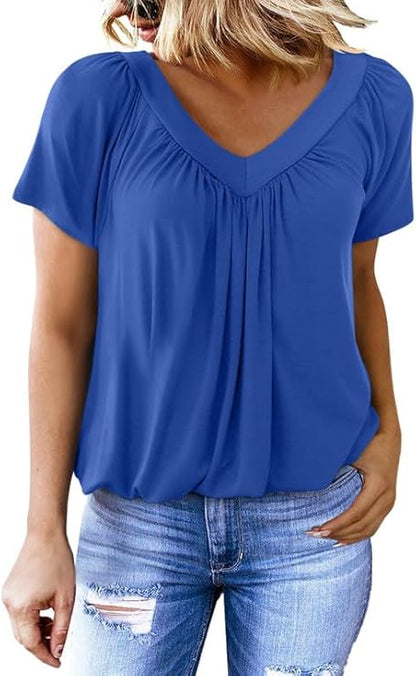 Women's Soft V-Neck Basic Short Sleeve Top