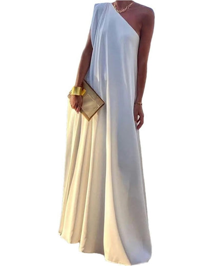Women's Loose Asym Solid Split One-Shoulder Maxi Dress