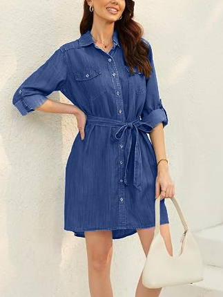 Women's Collared Button Front Denim Shirt Dress