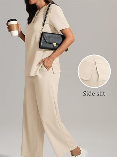 Women's Basic Short Sleeve Wide Leg Pant Set