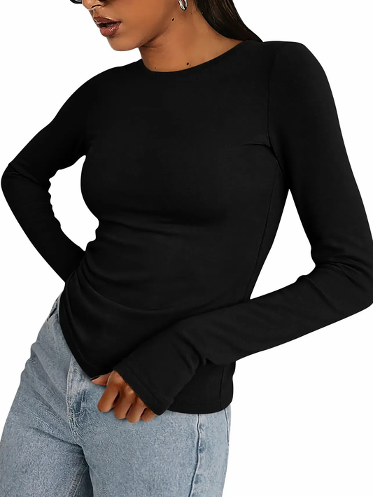 Women’s Stretchy Basic Long‑Sleeve Blouse