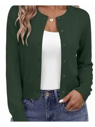 Women's Cropped Round‑Neck Knit Cardigan