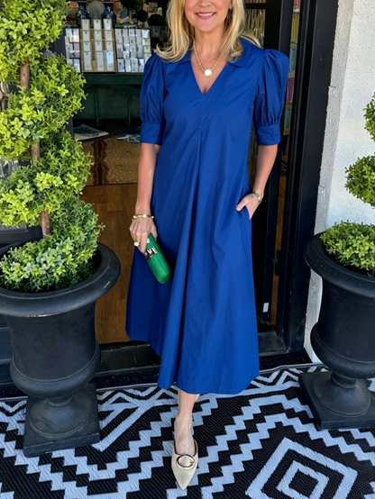 Women's Puff Sleeve A-Line Midi Dress