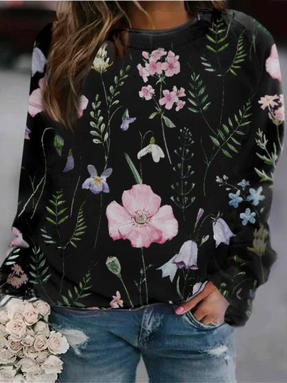 Floral Crew Neck Long Sleeves Sweatshirts
