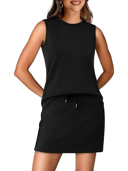 Women's Crew Neck Sleeveless Top & Skort 2 Piece Outfit