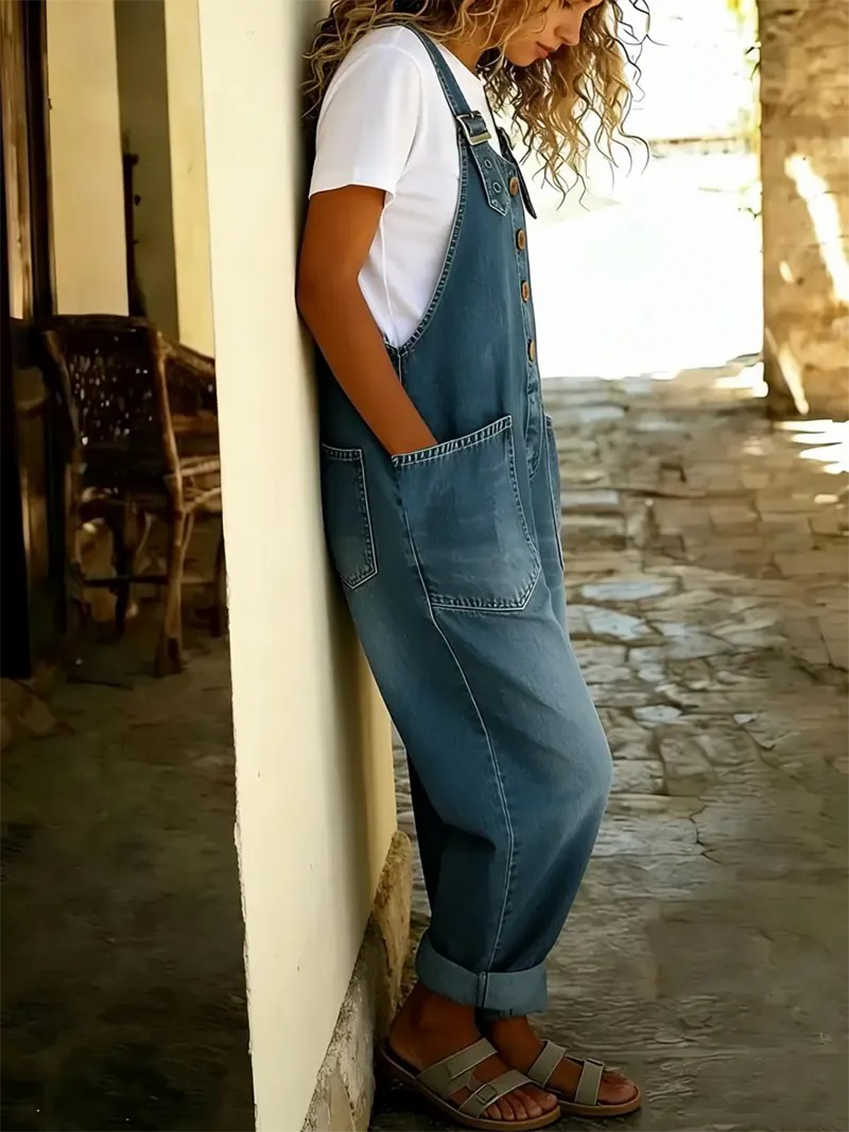 Women's Vintage Washed Jean Bib Overalls