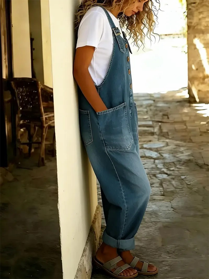 Women's Vintage Washed Jean Bib Overalls