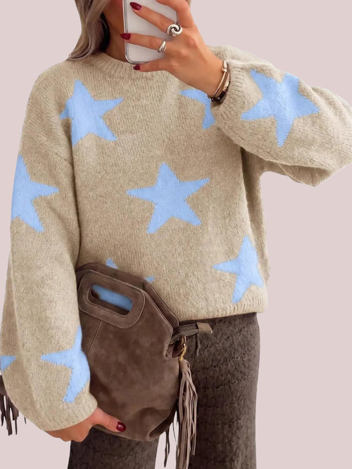 Women's Crew Neck Star Pattern Loose Pullover