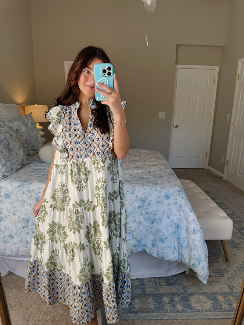 Casual Printed Ruffle Sleeve Dress