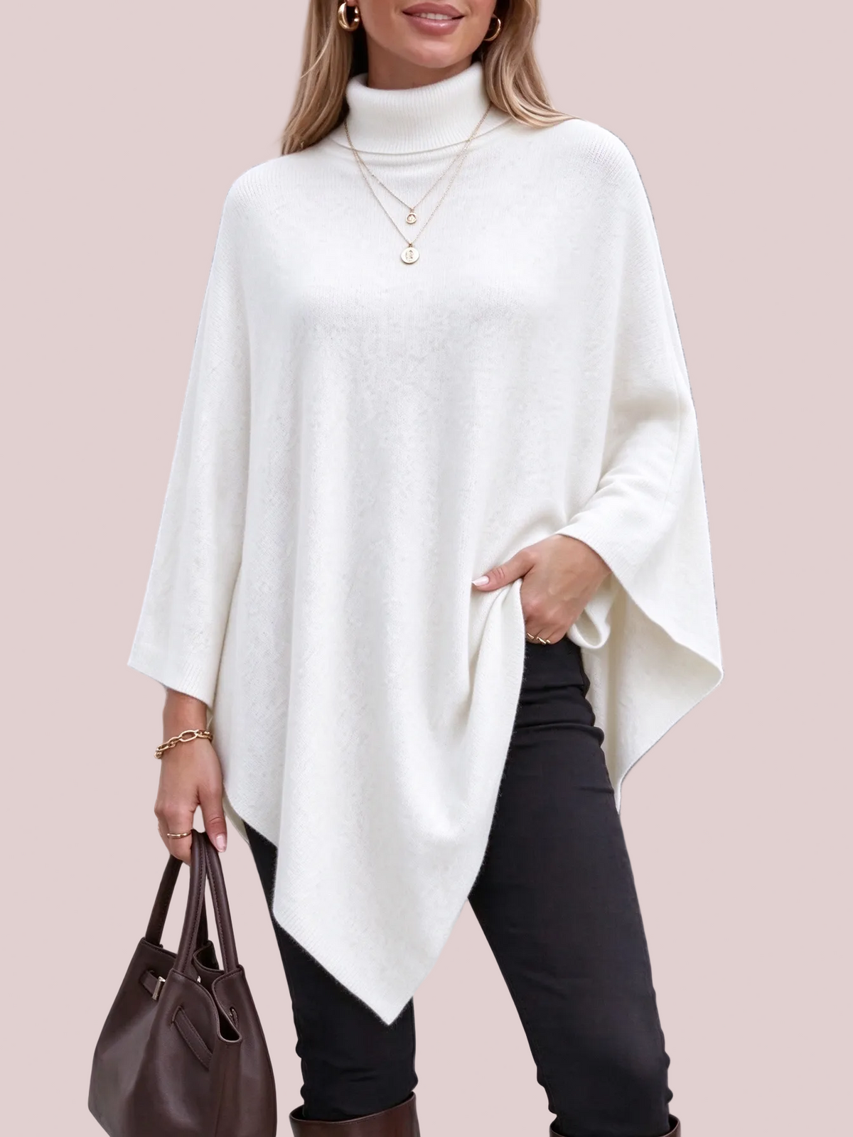 Women's Asymmetric Hem Knit Poncho Top