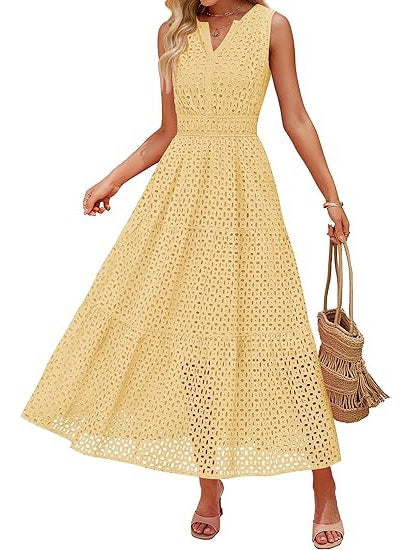 Women's Sleeveless Eyelet Summer Maxi Dress