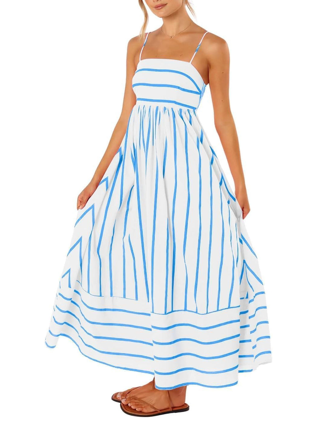 Women's Summer Striped Back Cutout Cami Maxi Dress