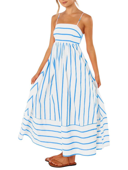 Women's Summer Striped Back Cutout Cami Maxi Dress
