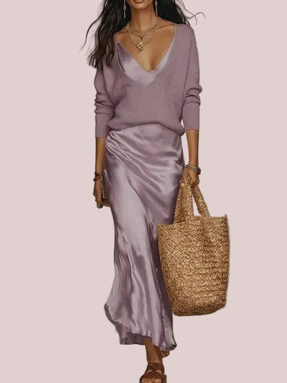 Women's 2-Piece Knit Satin Dress Set