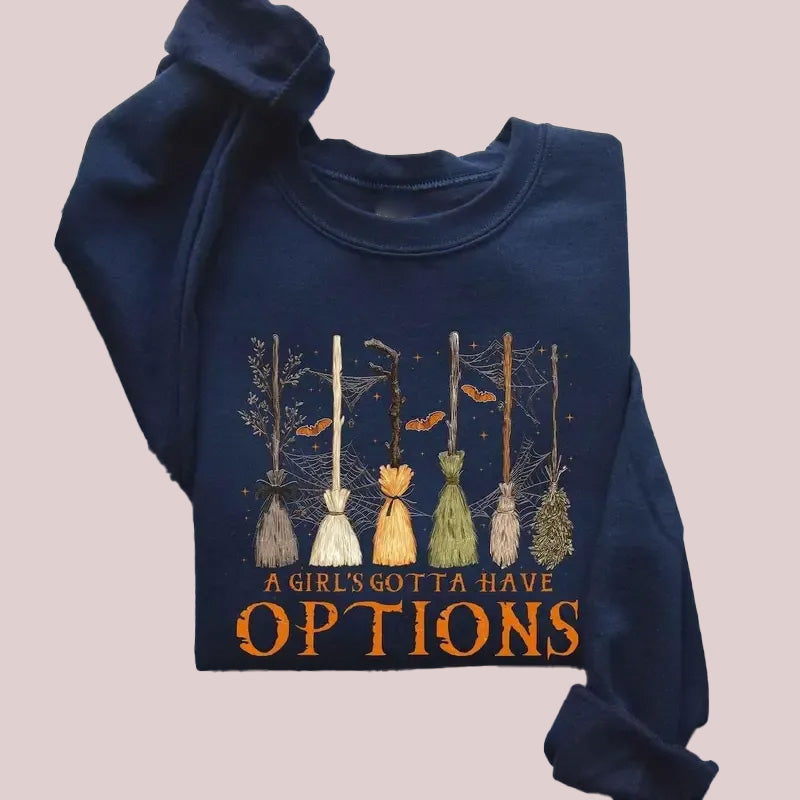 Women's Halloween Witch Broom Graphic Sweatshirt