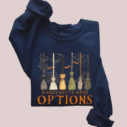 Women's Halloween Witch Broom Graphic Sweatshirt